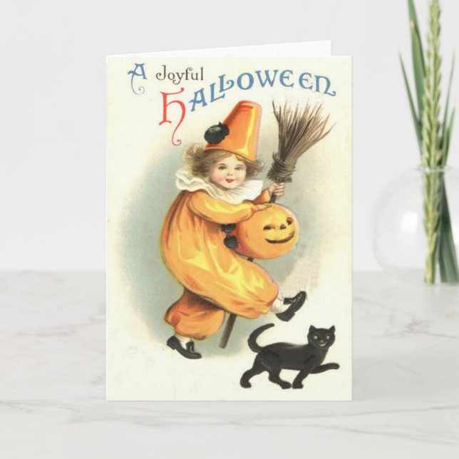 Clown Black Cat Jack O Lantern Pumpkin Card (Front)