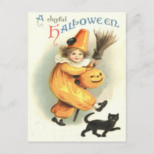 Clown Black Cat Jack O Lantern Pumpkin Postcard