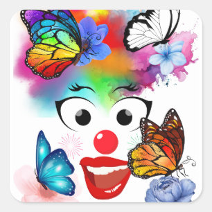 Clown,butterflies and pastel colours square sticker