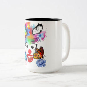 Clown,butterflies and pastel colours Two-Tone coffee mug