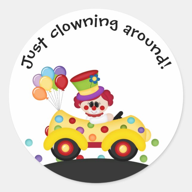 Clown Car Dots Balloons Funny Kid's Sticker (Front)