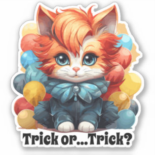 Clown Cat Sticker - "Trick or...Trick?"