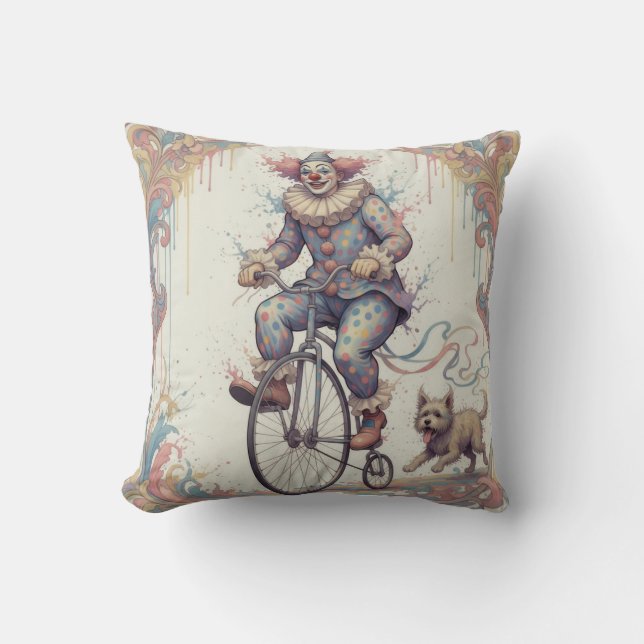 Clown chased by a dog cushion (Front)