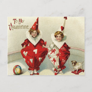 Clown Children Dog Ball Heart Postcard