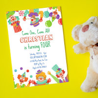 Clown circus birthday party invitation