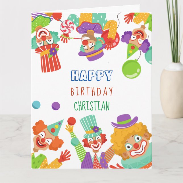 Clown circus birthday party personalised name card (Front)