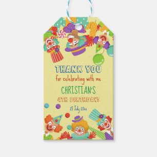 Clown circus birthday party personalised name gift tags
