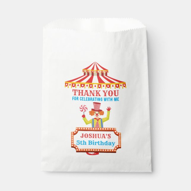 Clown circus carnival birthday party custom favour bags (Front)