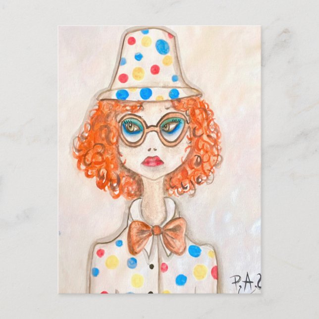 Clown-clown girl illustration postcard (Front)
