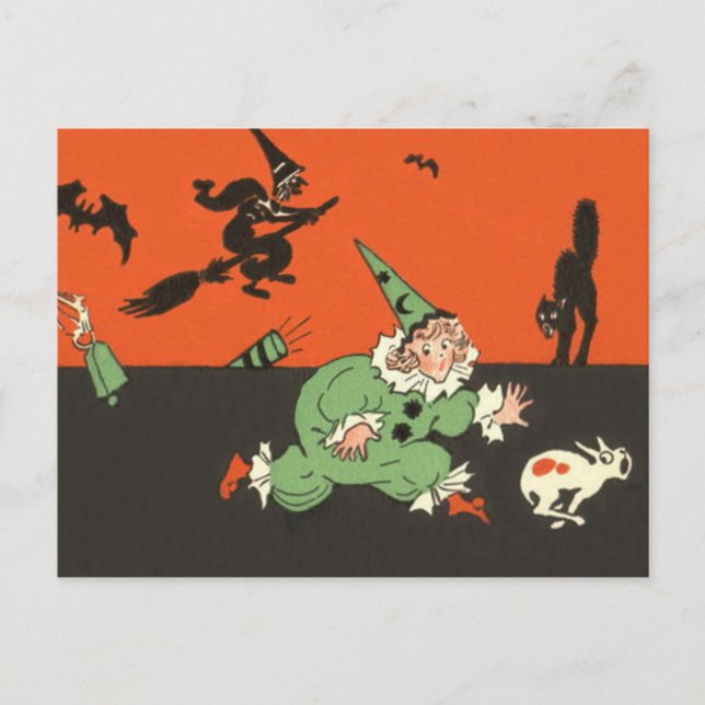 Clown Dog Witch Bat Black Cat Skeleton Postcard (Front)
