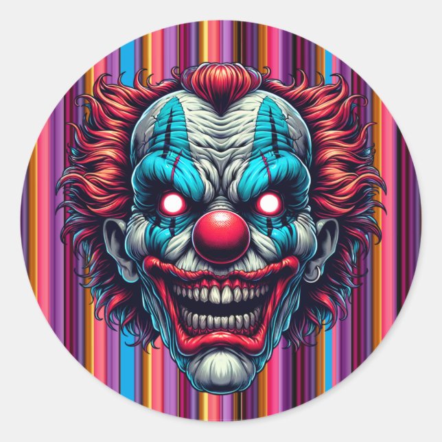 Clown Face Halloween Colours Striped Classic Round Sticker (Front)
