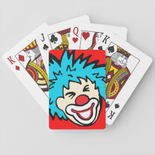 Clown face red blue fun boys playing cards