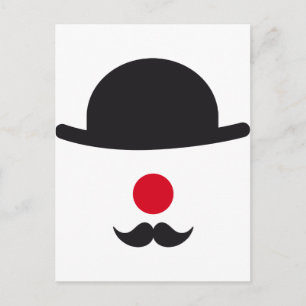 clown face with hat, red nose and moustache postcard