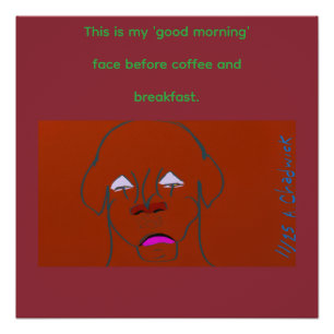 Clown-Faced Dog Cartoon Sketch Glossy Poster