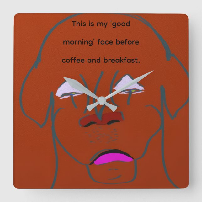 Clown-Faced Dog Cartoon Sketch Square Wall Clock (Front)