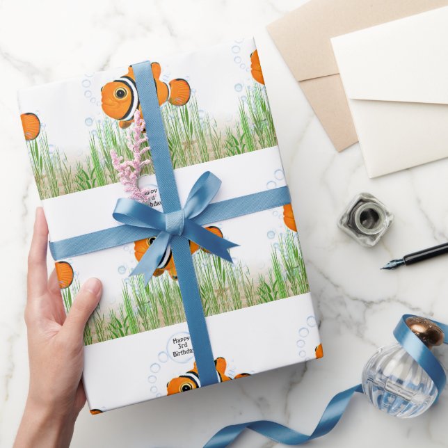 Clown fish birthday for 3rd birthday wrapping paper (Gifting)