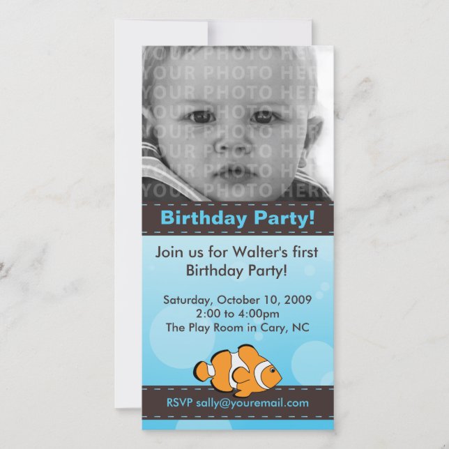 Clown Fish Birthday Party Photo Card (Front)