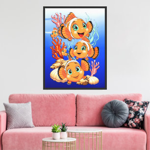Clown fish Cartoon cute Family Underwater Canvas Print