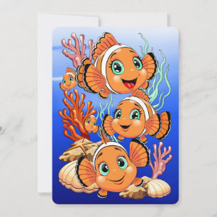 Clown fish Cartoon cute Family Underwater Card
