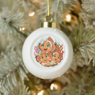 Clown fish Cartoon cute Family Underwater Ceramic Ball Christmas Ornament