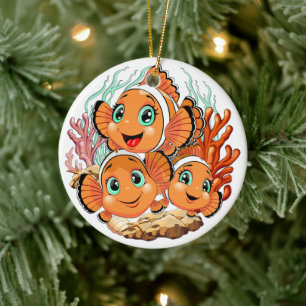 Clown fish Cartoon cute Family Underwater Ceramic Tree Decoration