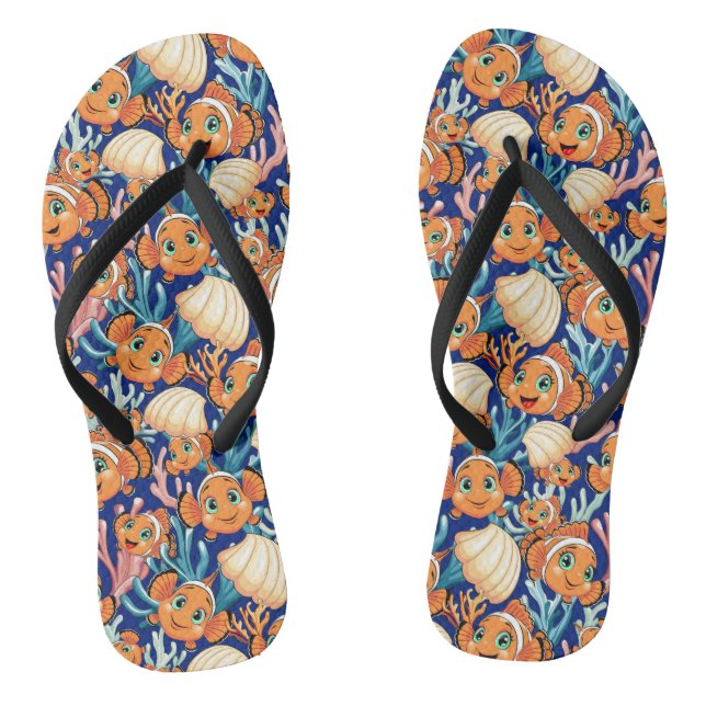 Clown fish Cartoon cute Family Underwater Flip Flops (Footbed)