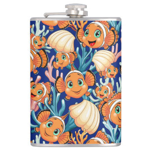 Clown fish Cartoon cute Family Underwater Hip Flask