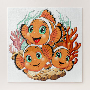 Clown fish Cartoon cute Family Underwater Jigsaw Puzzle