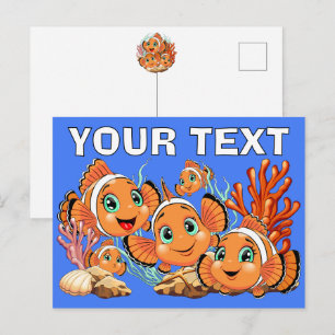 Clown fish Cartoon cute Family Underwater Postcard