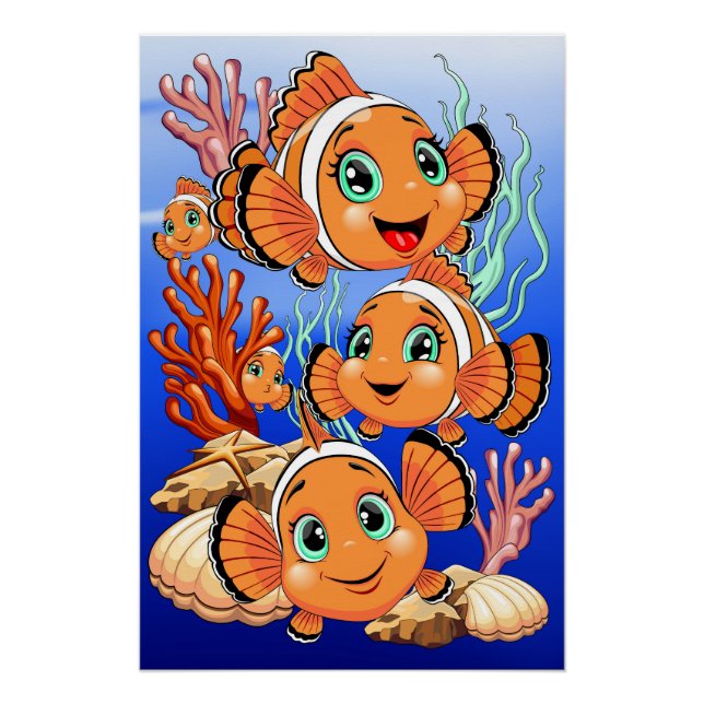 Clown fish Cartoon cute Family Underwater Poster (Front)