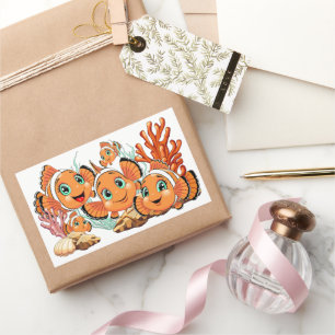 Clown fish Cartoon cute Family Underwater Rectangular Sticker