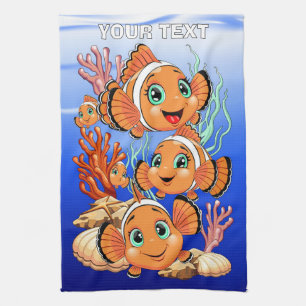 Clown fish Cartoon cute Family Underwater Tea Towel