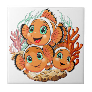 Clown fish Cartoon cute Family Underwater Tile