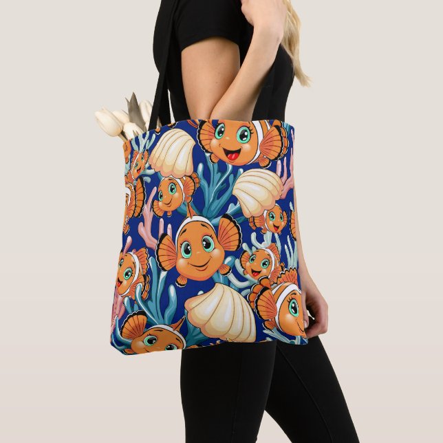 Clown fish Cartoon cute Family Underwater Tote Bag (Close Up)