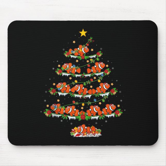 Clown Fish Christmas Tree Lights Funny Clown Fish  Mouse Mat (Front)
