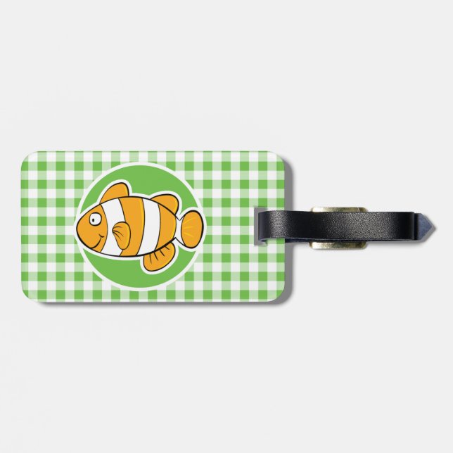 Clown Fish; Green Gingham Luggage Tag (Back Horizontal)