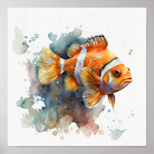 Clown fish in watercolor  poster