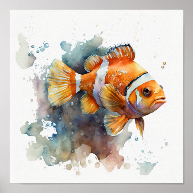 Clown fish in watercolor  poster (Front)