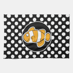 Clown fish on Black and White Polka Dots Tea Towel