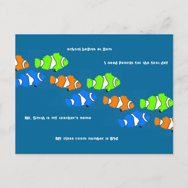 Clown Fish Student Welcome Teacher Photo Card (Front)