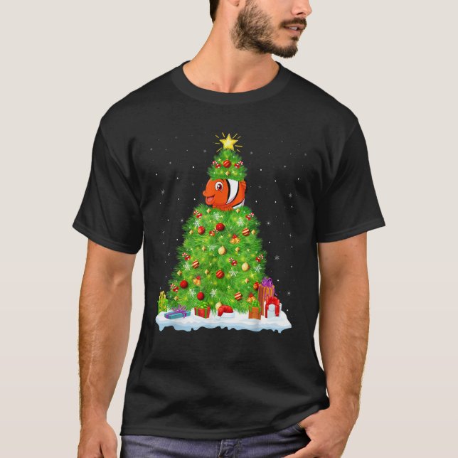 Clown Fish Xmas Lighting Tree Funny Clown Fish Chr T-Shirt (Front)