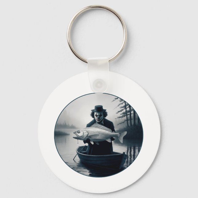 Clown Fisherman Fishing Funny Halloween T-Shirt Key Ring (Front)