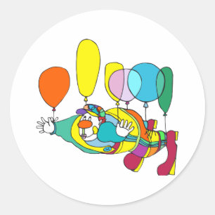 Clown flying by balloon classic round sticker