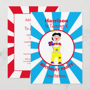 Clown Fun Kids Birthday Party Personalised Invitation