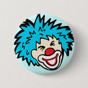 clown graphic button badge on light blue