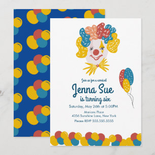 Clown Hand Drawn Carnival Birthday Colourful Invitation
