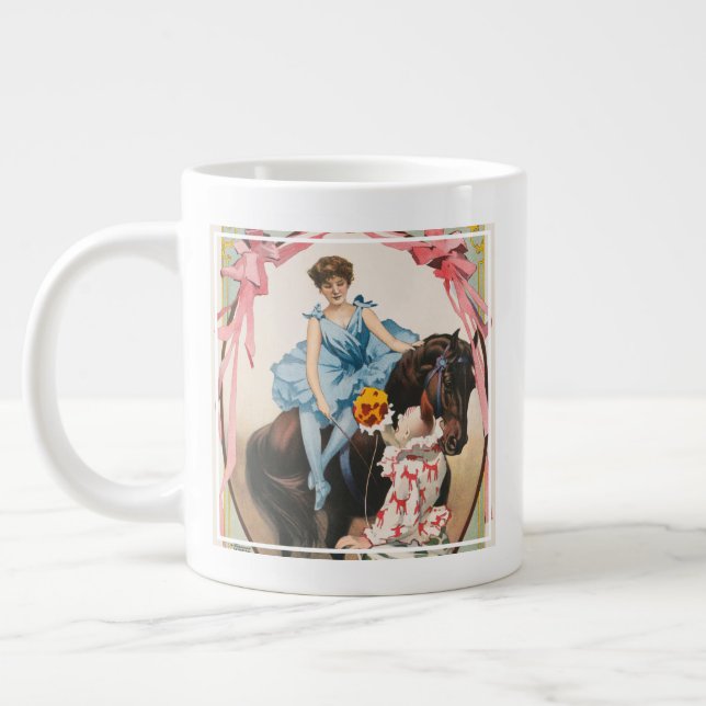 Clown Handing Flowers To A Woman On Horseback Large Coffee Mug (Left)