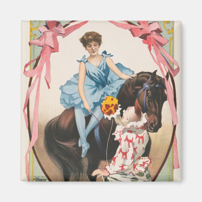 Clown Handing Flowers To A Woman On Horseback Magnet (Front)