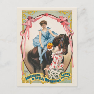 Clown Handing Flowers To A Woman On Horseback Postcard