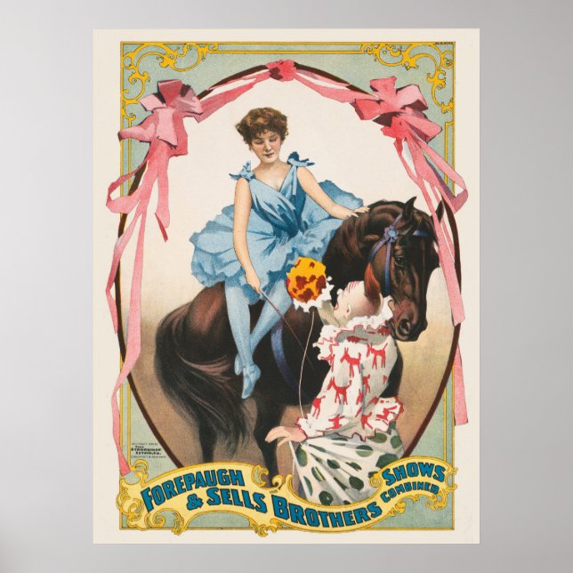 Clown Handing Flowers To A Woman On Horseback Poster (Front)